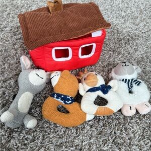 Red Plush Toy House with Animal Rattles